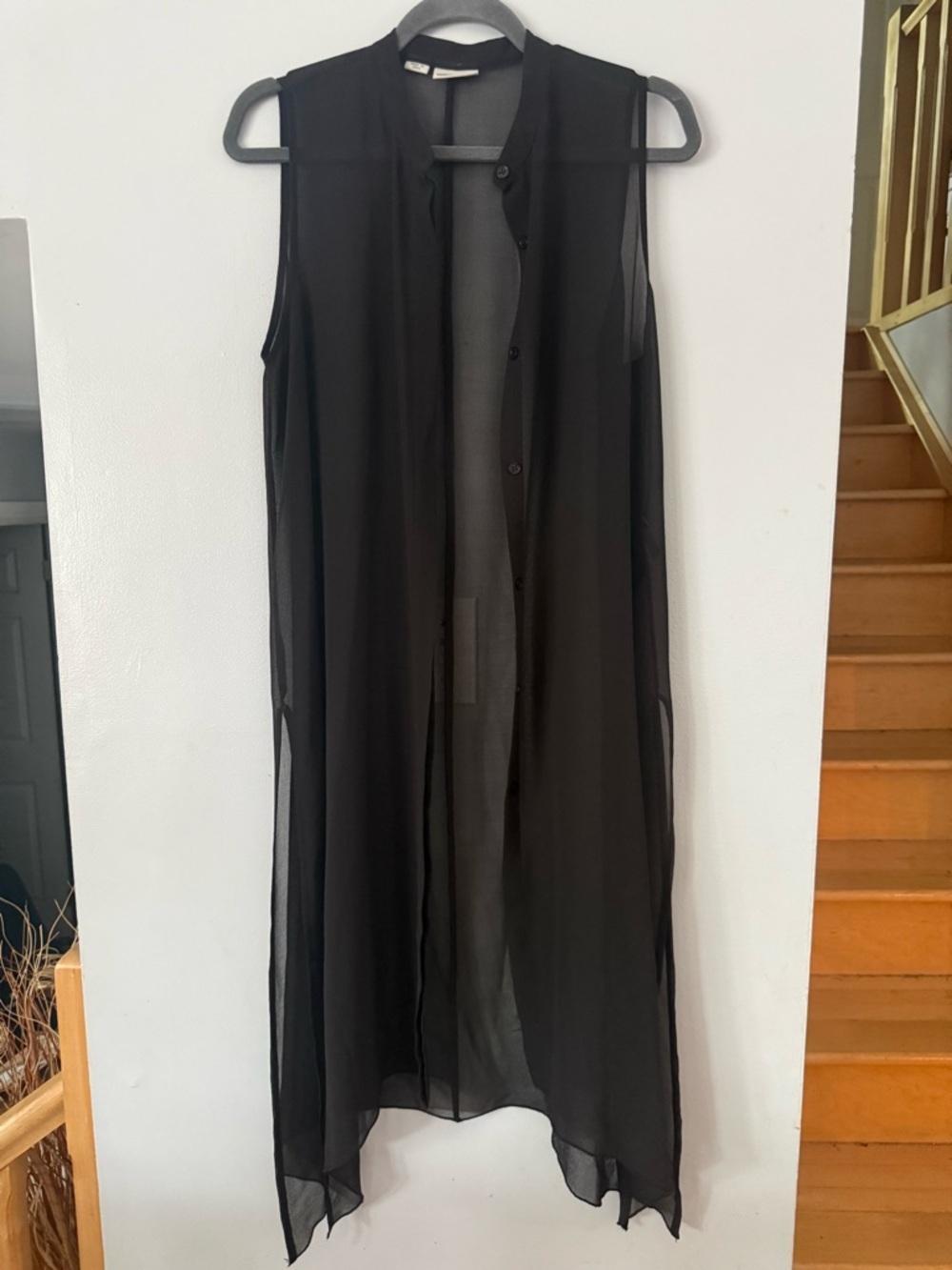 EUC Noisy May Black Sheer Long Sleeveless Duster Vest